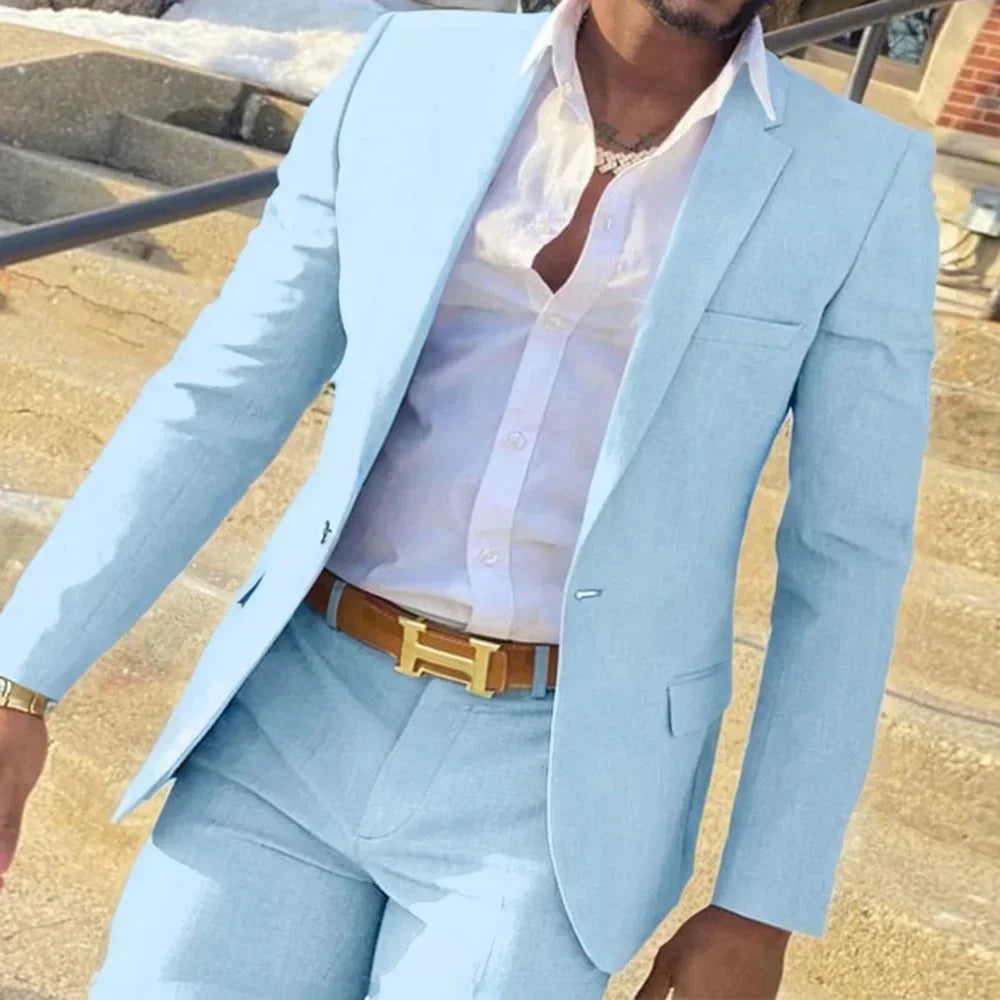 Men's suit is a 2-piece set of outerwear, jacket and trousers for business