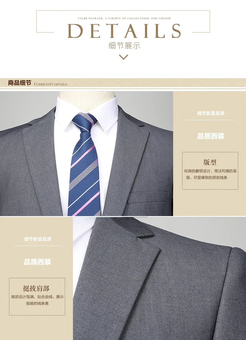 Suit (Blazer+ Pants) Men's Fashion Business Outdoor Trend Solid Color Casual Slim