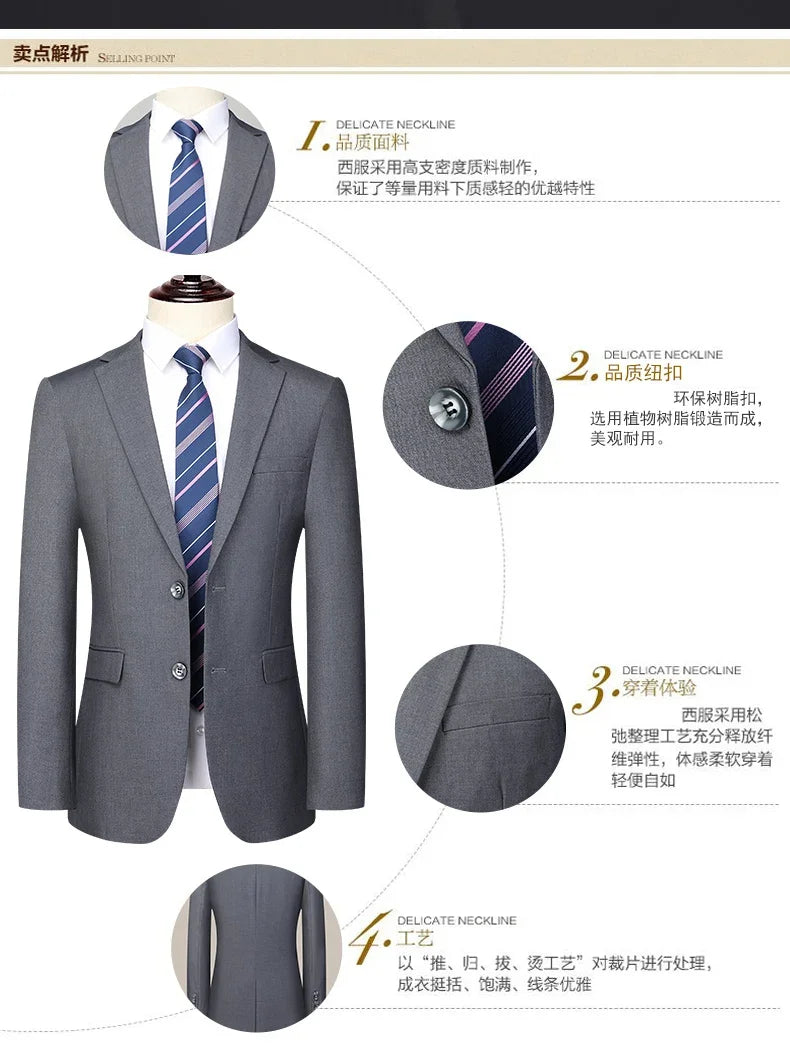 Suit (Blazer+ Pants) Men's Fashion Business Outdoor Trend Solid Color Casual Slim