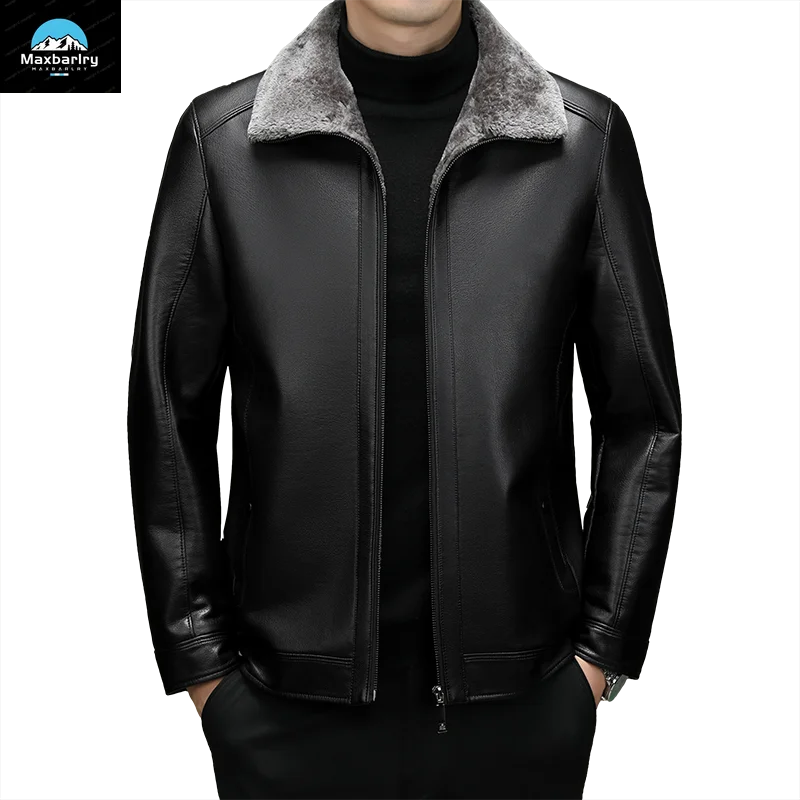 Leather Jacket Men's Winter Luxury Clothing Fur One-piece Thickened Biker