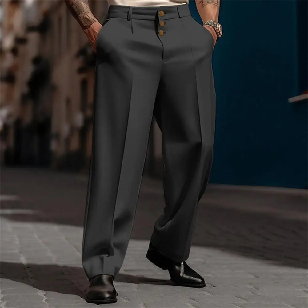 Men Suit Pants Elegant Men's Business Suit Pants with Straight Loose Fit