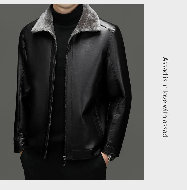 Leather Jacket Men's Winter Luxury Clothing Fur One-piece Thickened Biker