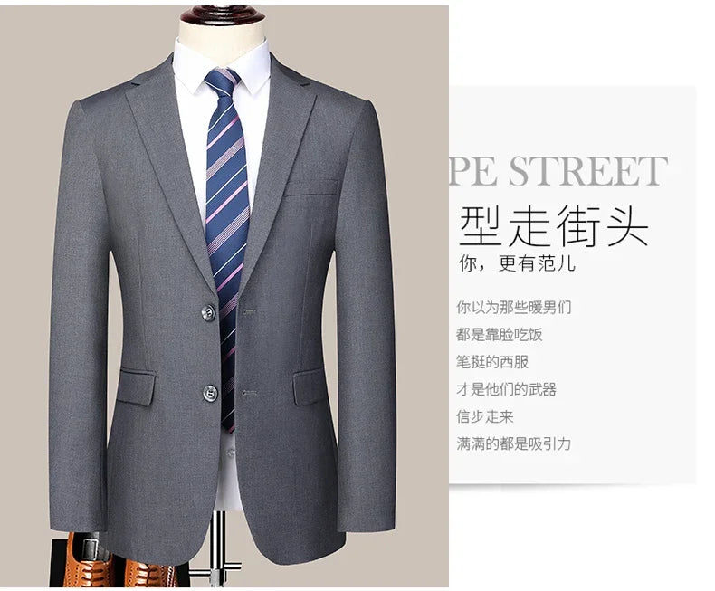 Suit (Blazer+ Pants) Men's Fashion Business Outdoor Trend Solid Color Casual Slim