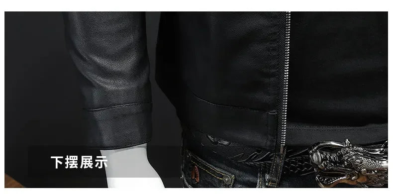 Men's Stand-Up Collar Biker Leather Jacket High Quality Casual Fashion Leather