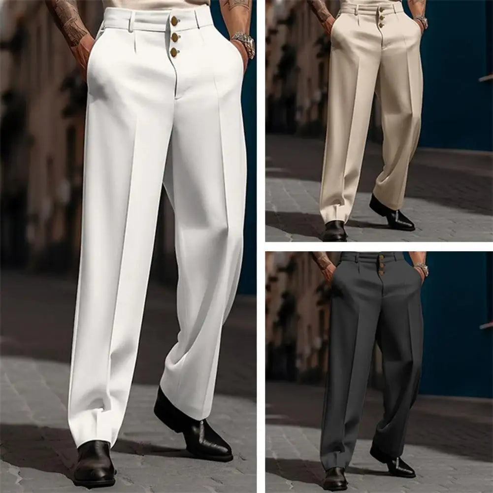 Men Suit Pants Elegant Men's Business Suit Pants with Straight Loose Fit