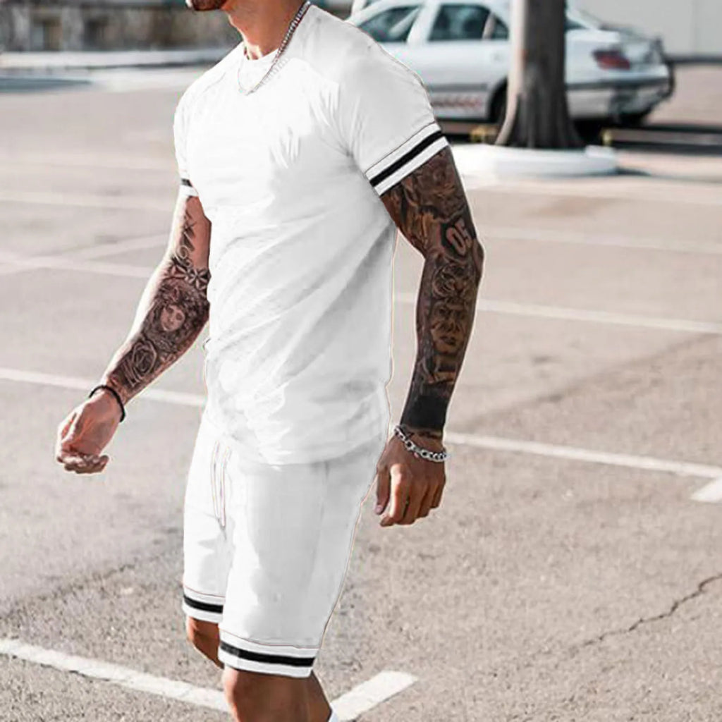 Men's Summer Loose Suit  Short-sleeved And Shorts Sporty And Casual Round-neck Two-piece