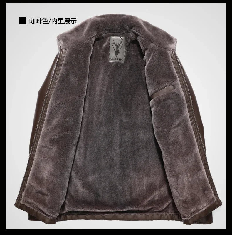 Leather Jacket Men Winter Fleece Warm Motorcycle Coats Mens Fashion New Biker